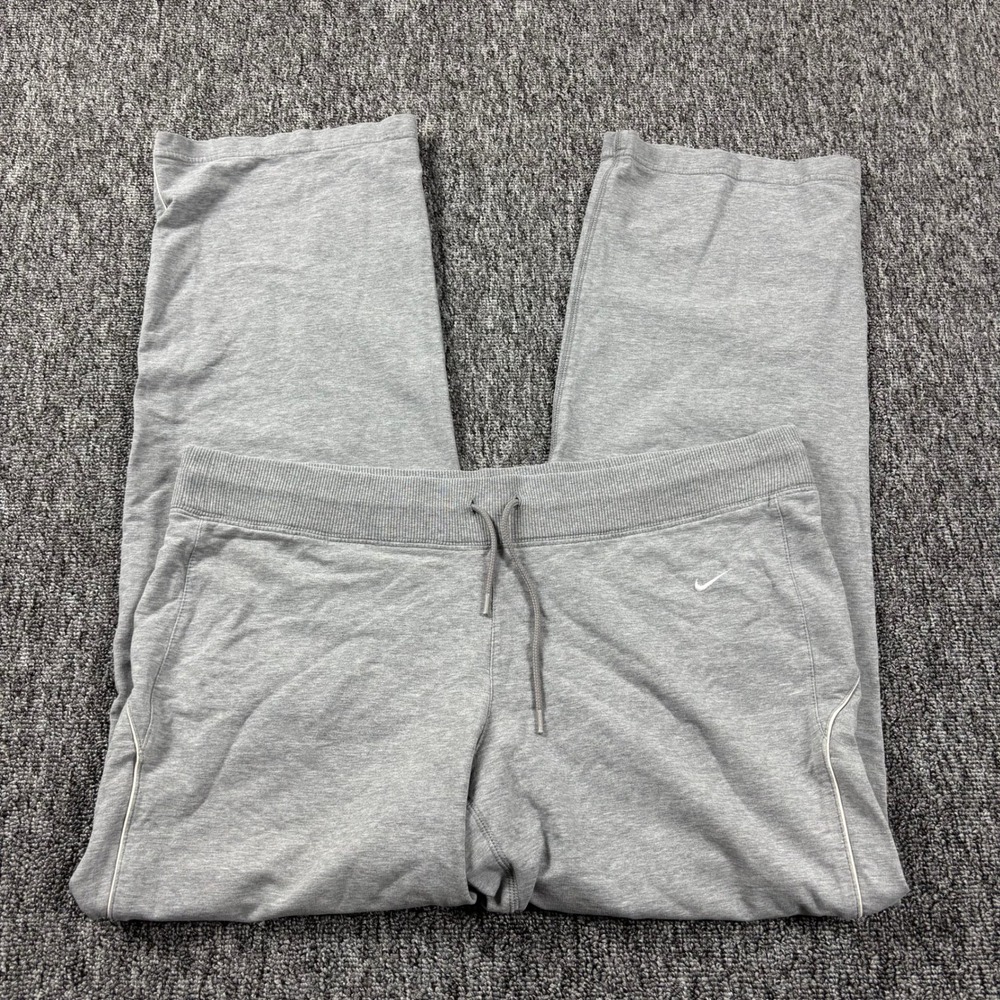 Vintage Y2K Baggy Wide Leg Nike Heavyweight Grey Sweatpants White Piping Large